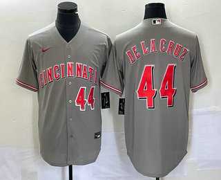 Mens Cincinnati Reds #44 Elly De La Cruz Number Grey Cool Base Stitched Baseball Jersey->cincinnati reds->MLB Jersey